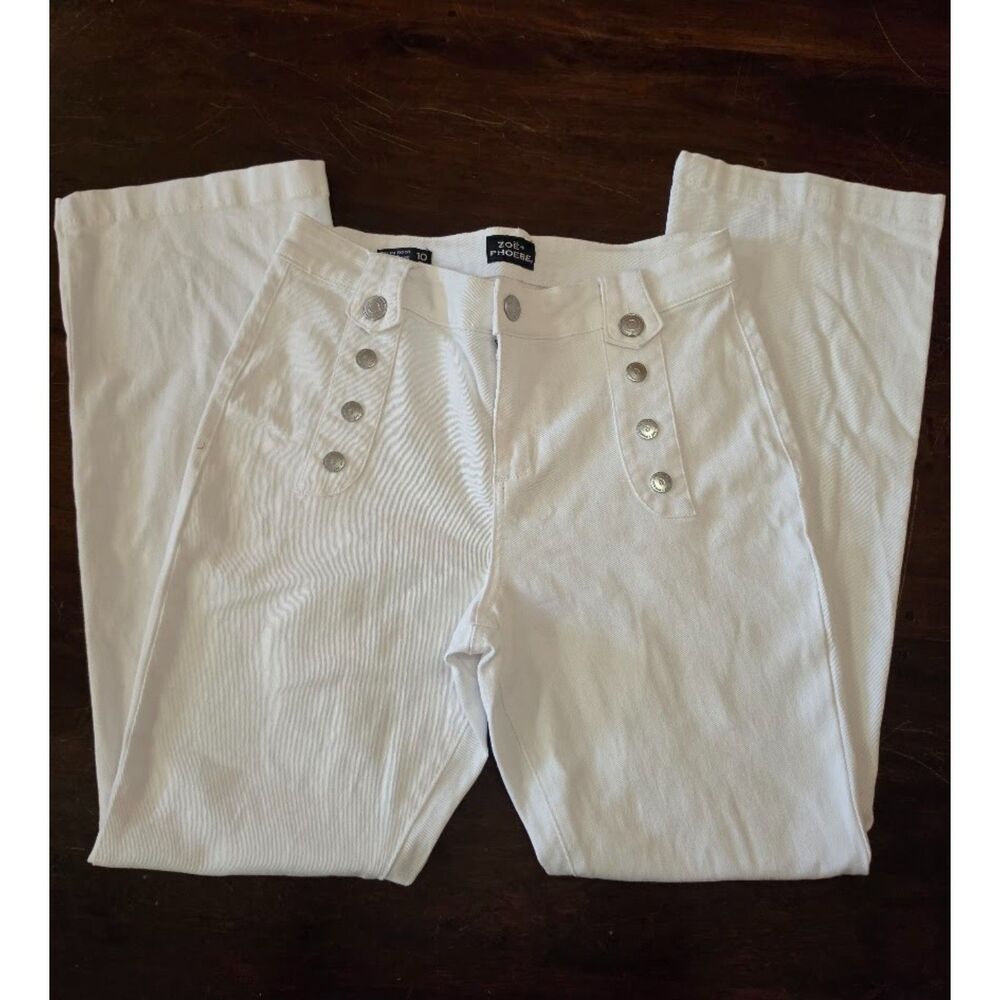 Zoe + Phoebe white sailor-style jeans with a high-rise, slim bootcut fit Size 10